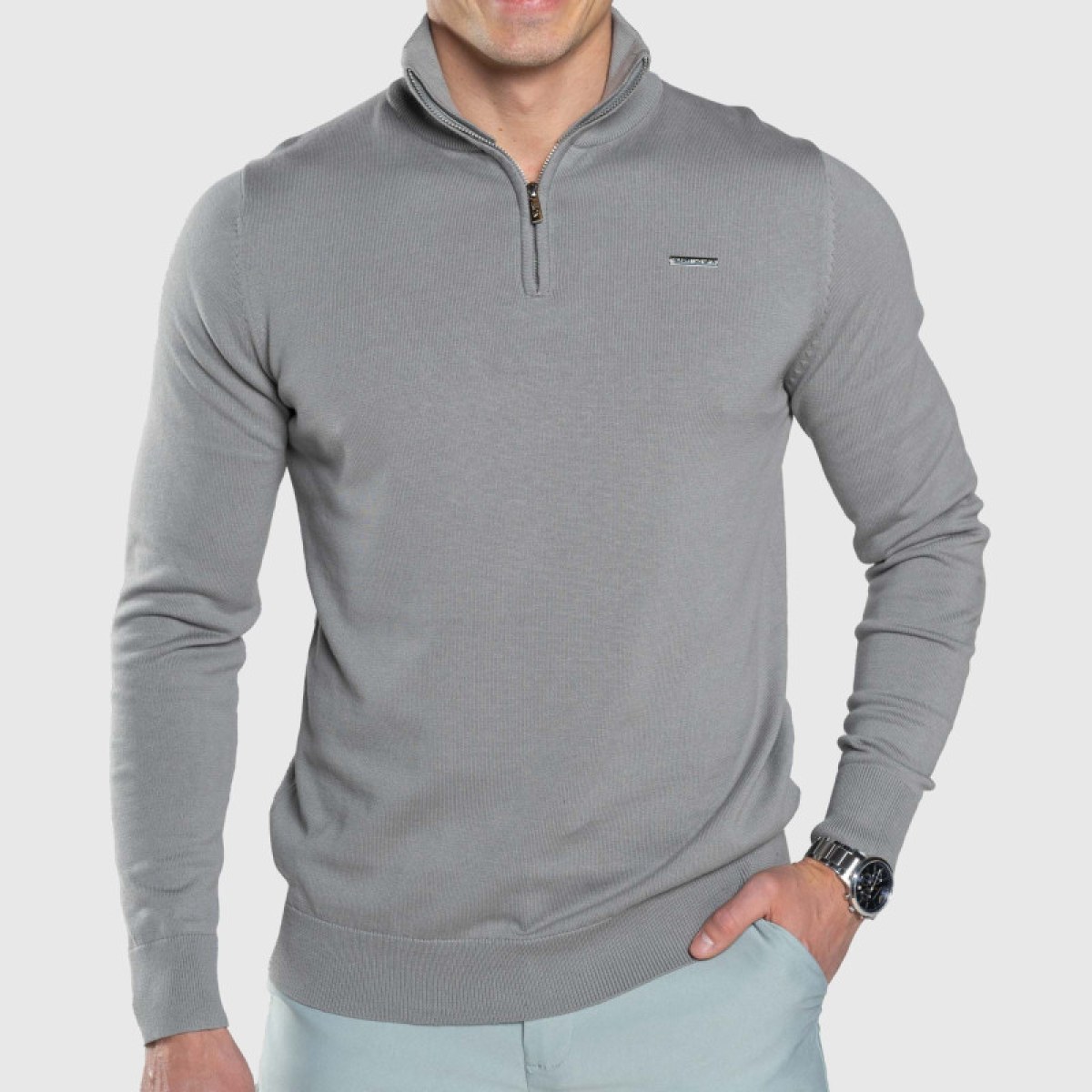 Sveter so zipsom Iron Aesthetics Tomas, sivý · záber 2