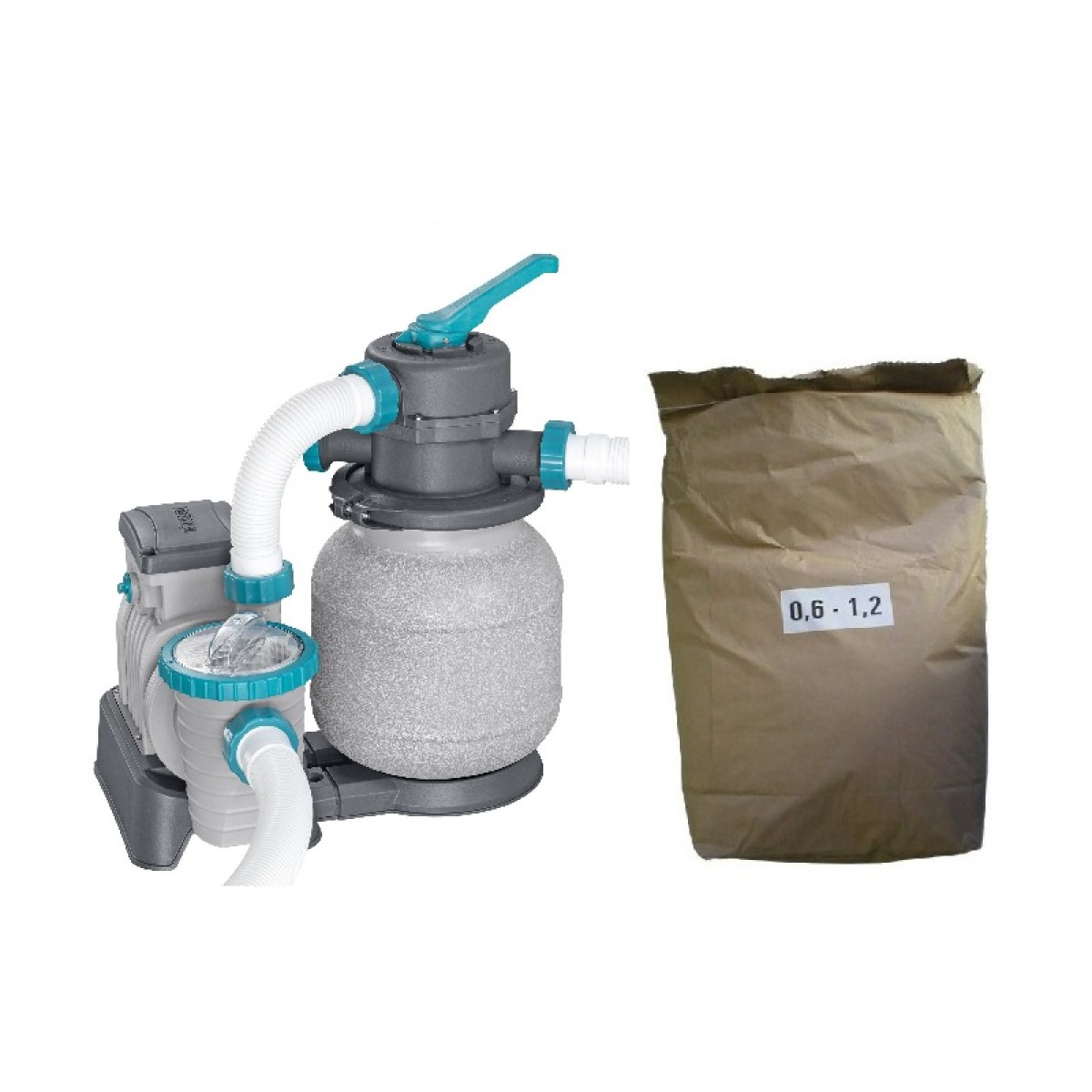 Akčný set - piesková filtrácia BESTWAY Profi Evo - prietok 6.056 l/h + filtračný piesok 25 kg · záber 1