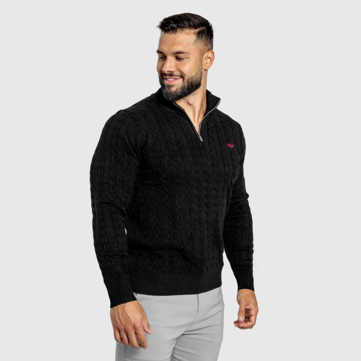 Pánsky sveter Iron Aesthetics Cable Knit, čierny · záber 2