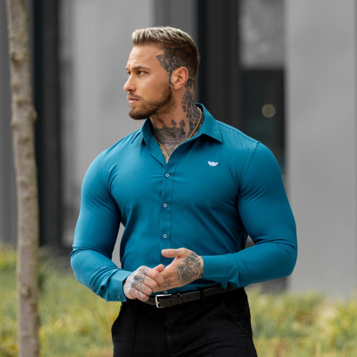 Strečová košeľa Iron Aesthetics Slim Stretch, smaragdová · záber 1