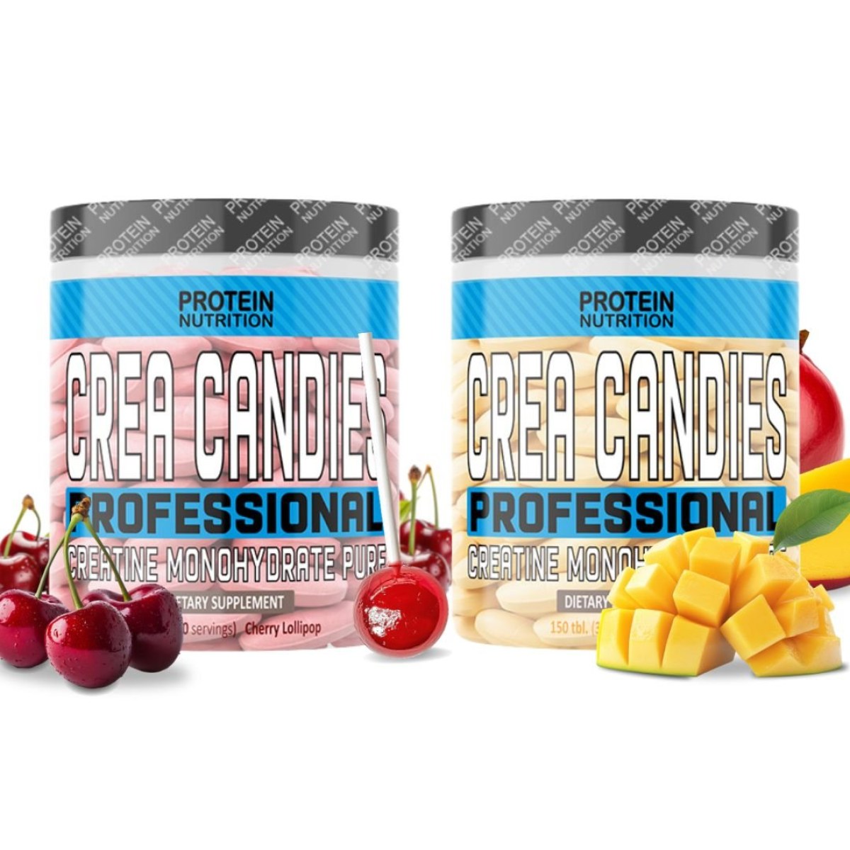 1+1 Zadarmo: Creatine Candies - Protein Nutrition 150 tbl. + 150 tbl. Cherry Lollipop + Mango · záber 1