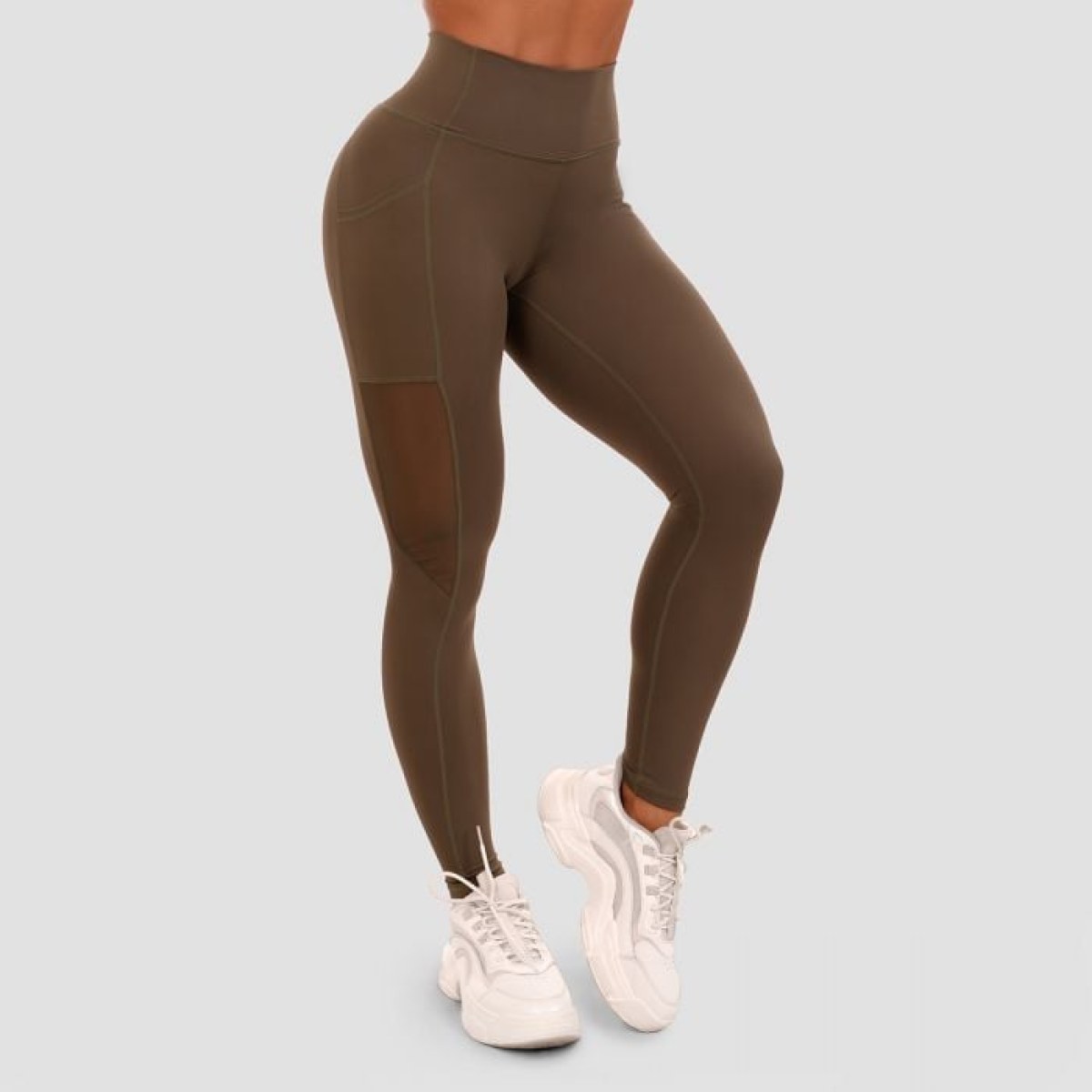 GymBeam Dámske legíny Mesh Panel olive MM · záber 1