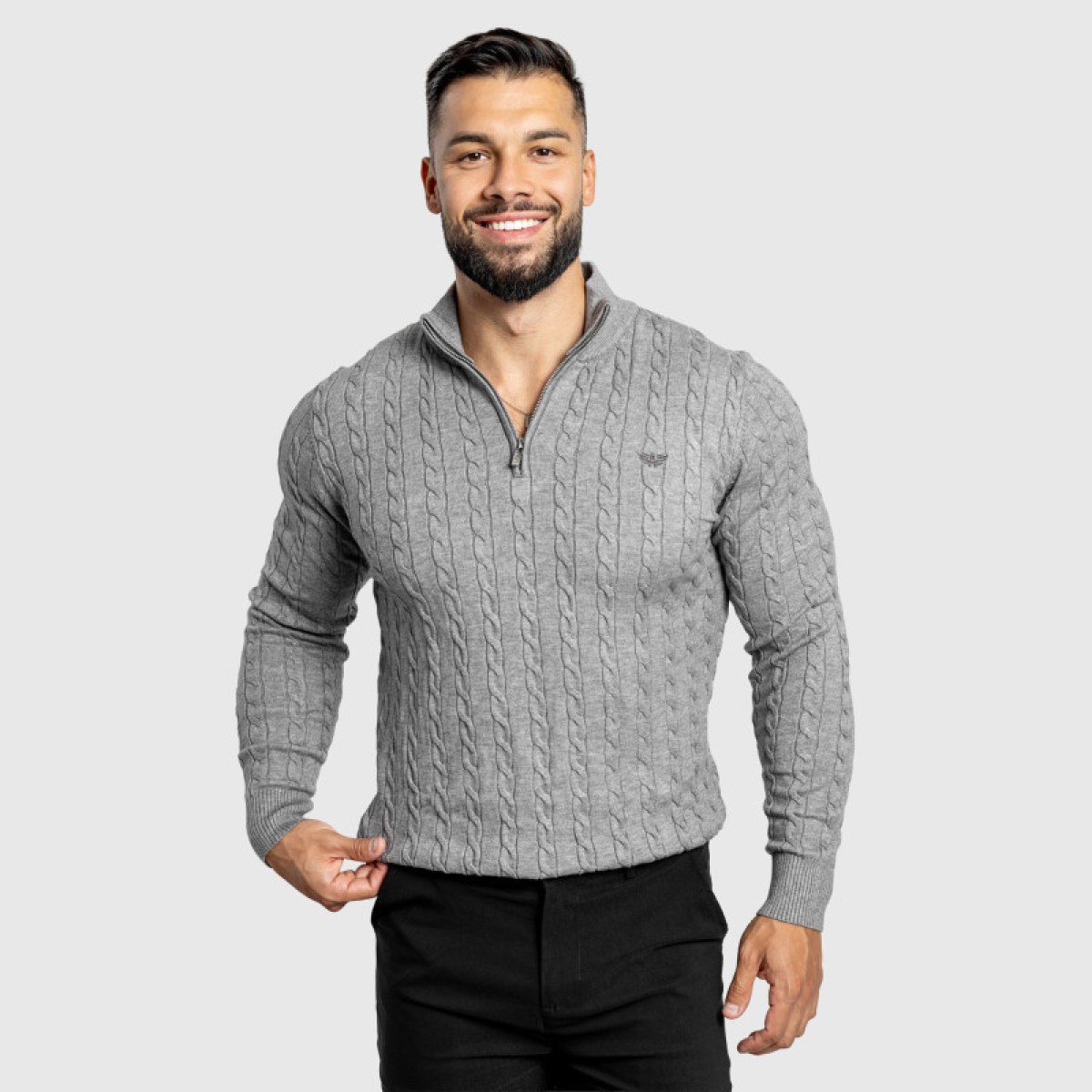 Pánsky sveter Iron Aesthetics Cable Knit, sivý · záber 2