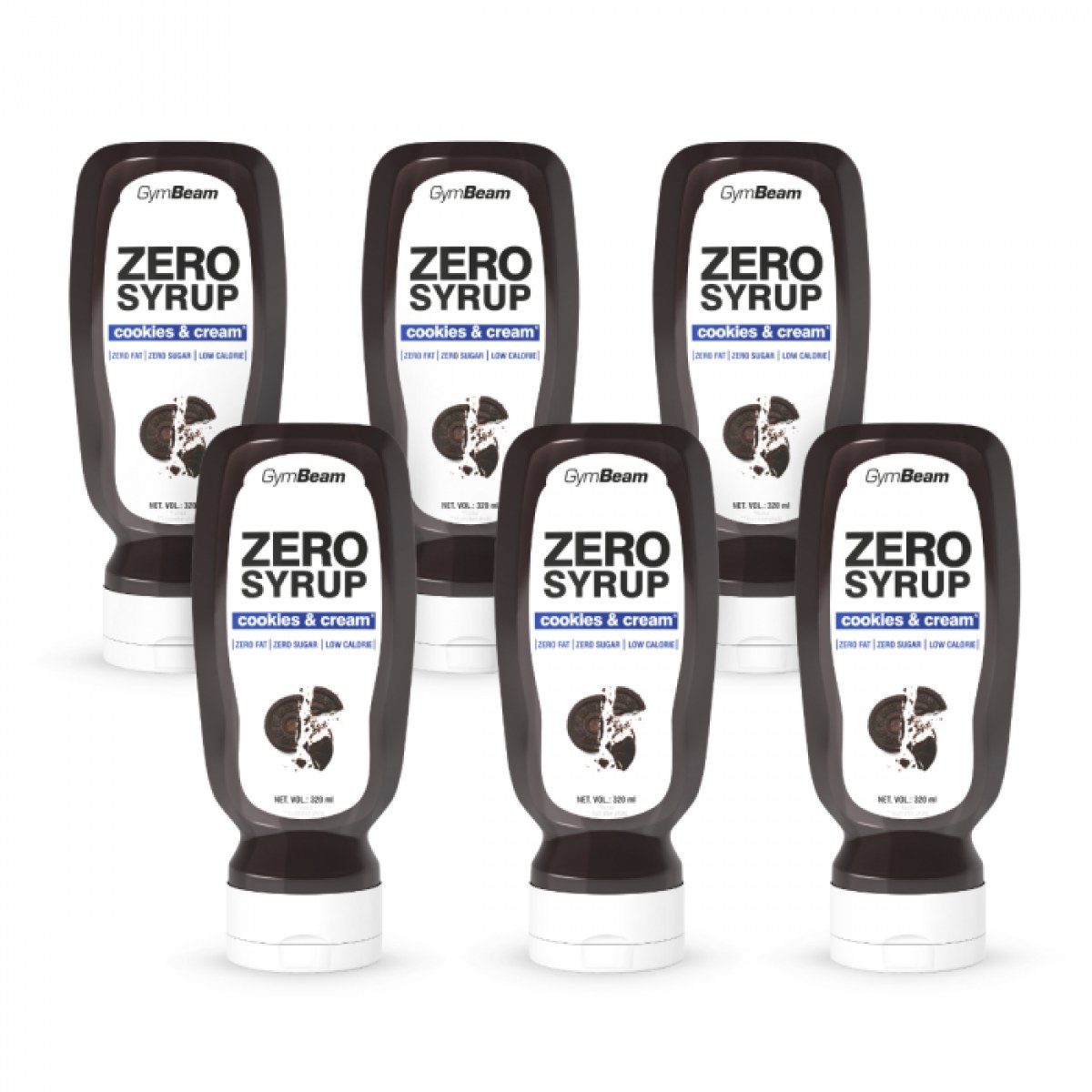 GymBeam ZERO SIRUP Cookies & Cream - Objem: 6 x 320 ml | Hmotnosť: 2,25 g · záber 1