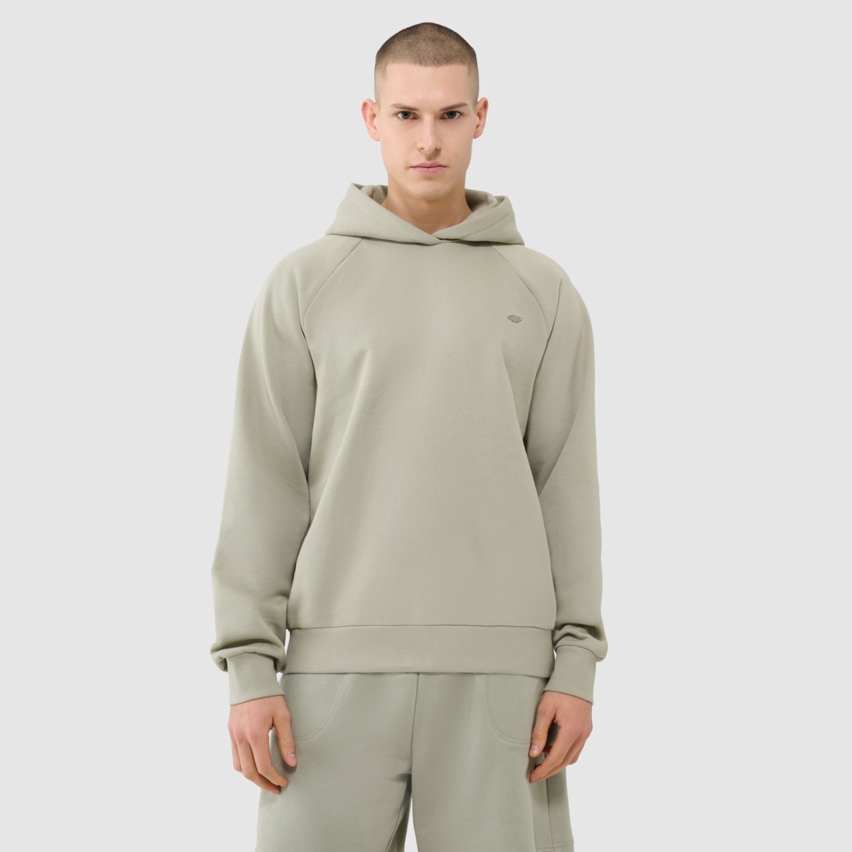 Unisex nerozopínateľná tepláková mikina s kapucňou - olivová/kaki · záber 1