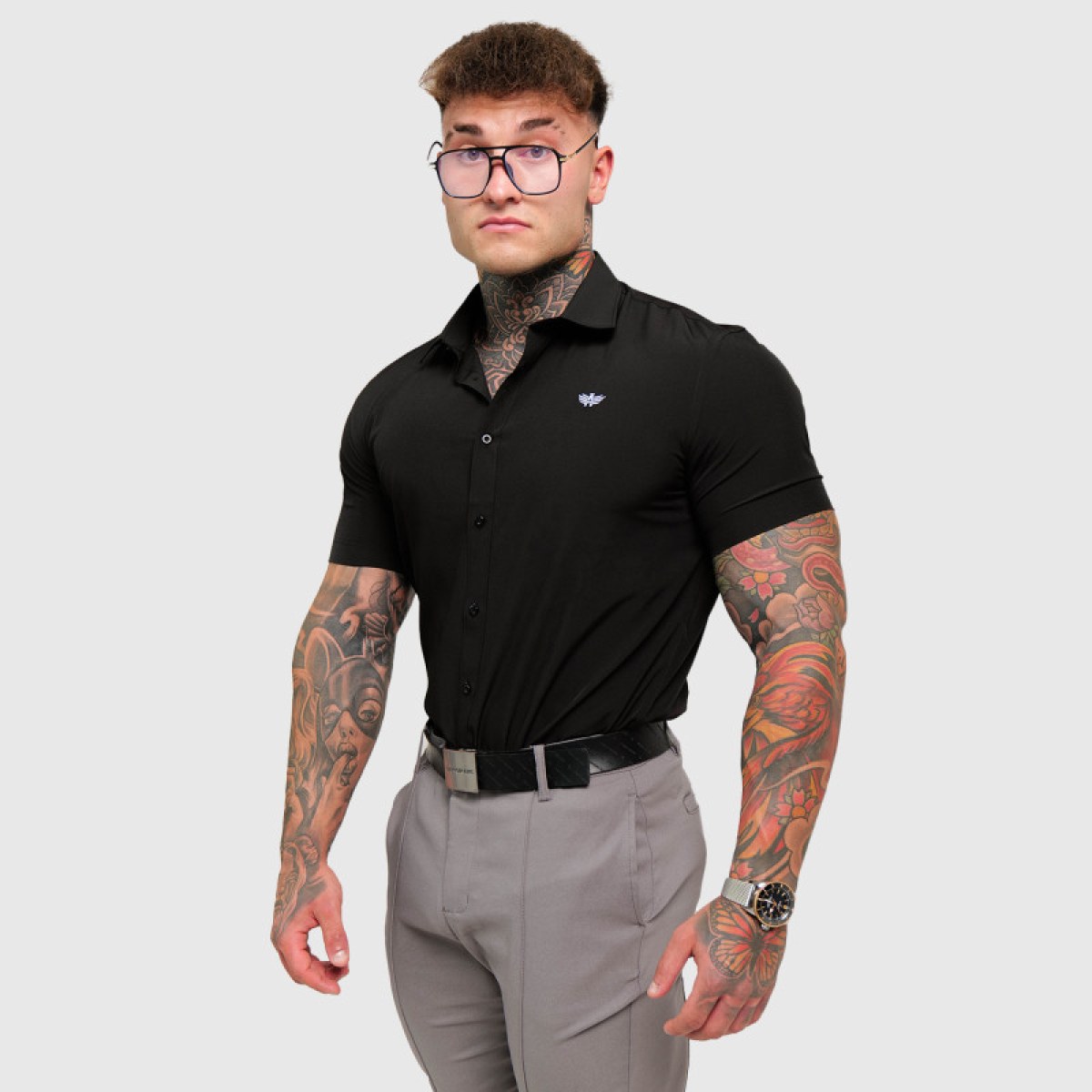 Strečová košeľa Iron Aesthetics Short Slim Stretch, čierna · záber 1