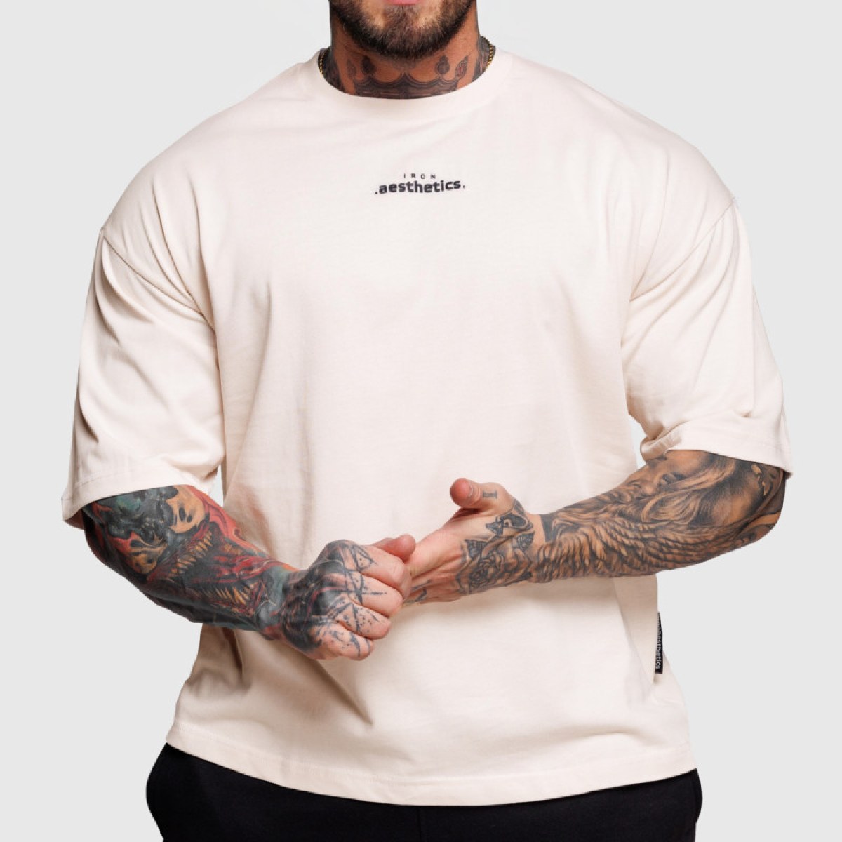 Oversize tričko Iron Aesthetics Major, béžové · záber 1