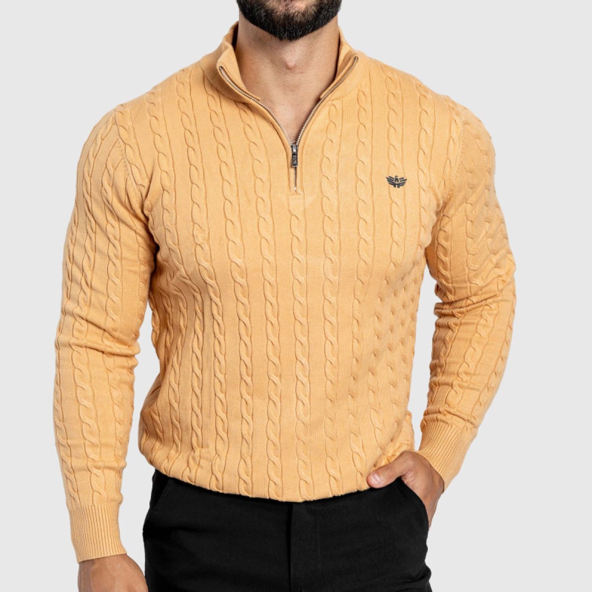 Pánsky sveter Iron Aesthetics Cable Knit, camel · záber 1