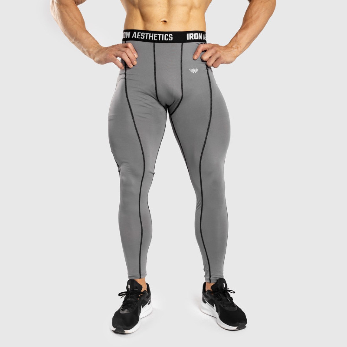 Pánske športové legíny Iron Aesthetics Dry Cool, sivé · záber 5