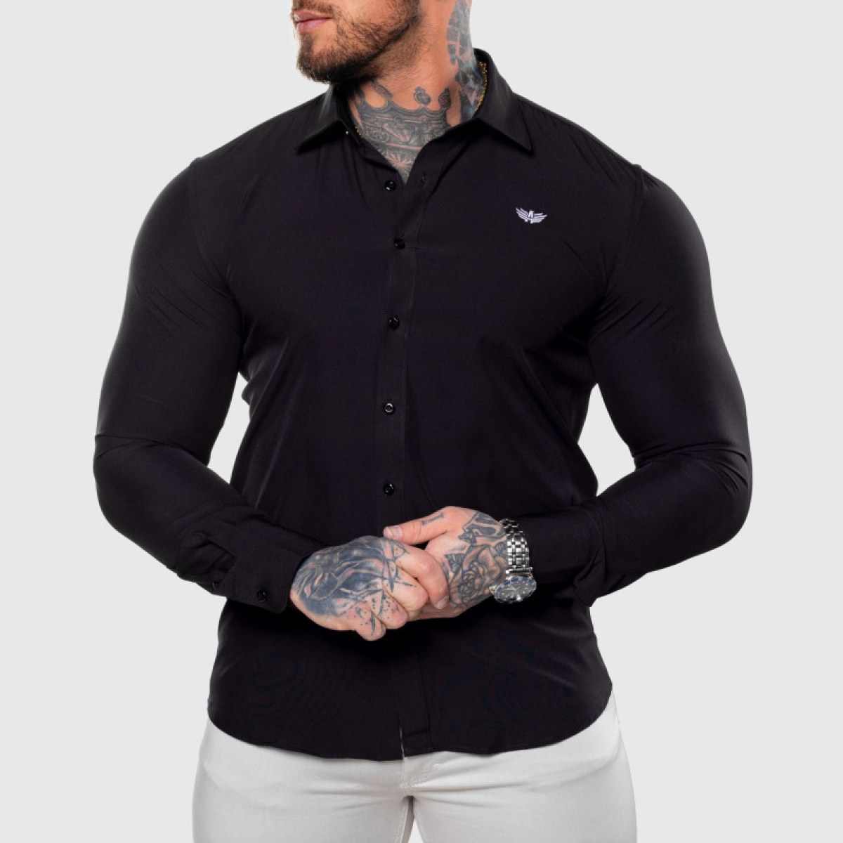 Strečová košeľa Iron Aesthetics Slim Stretch, čierna · záber 2