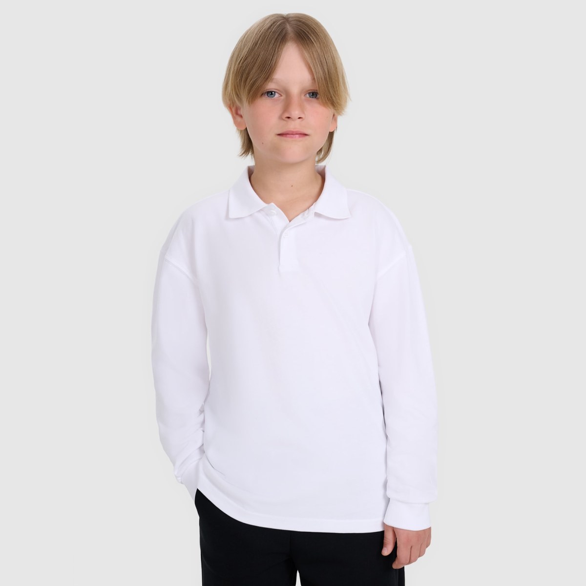 Chlapčenské polo longsleeve regular - biela · záber 1