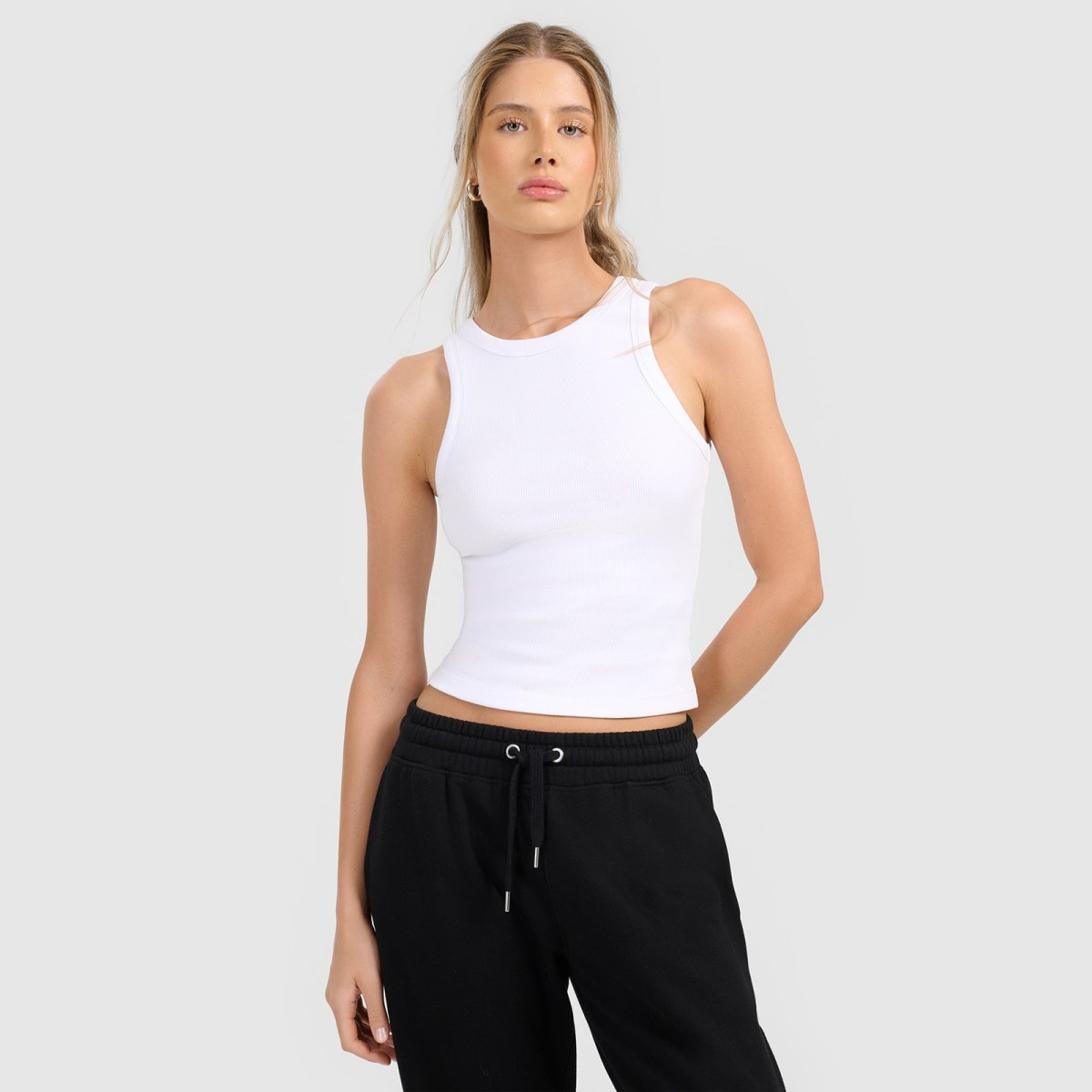 Top slim z rebrovanej pleteniny dámsky - biely · záber 1