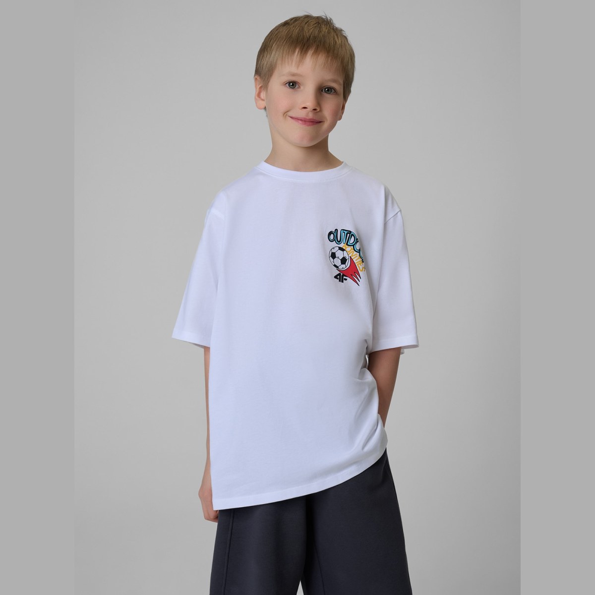 T-shirt loose s potlačou chlapčenský - biely · záber 2