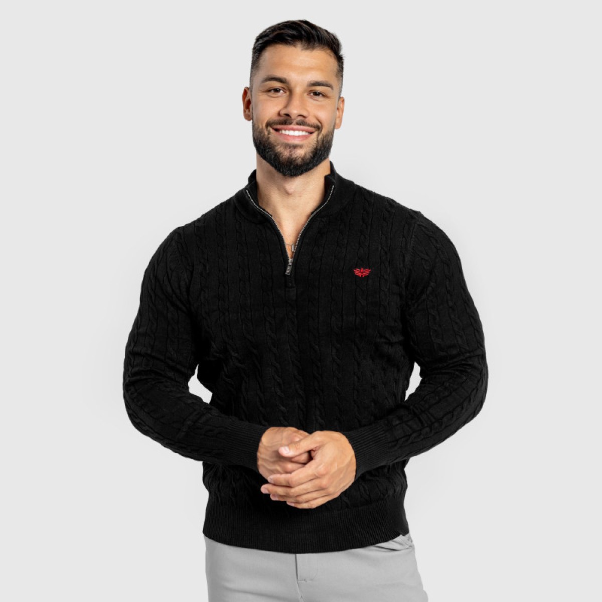 Pánsky sveter Iron Aesthetics Cable Knit, čierny · záber 4