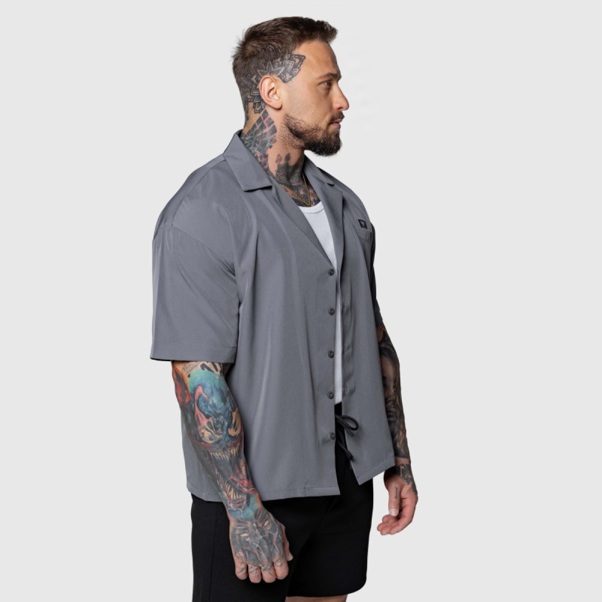 Oversized košeľa Iron Aesthetics Cuban, sivá · záber 4