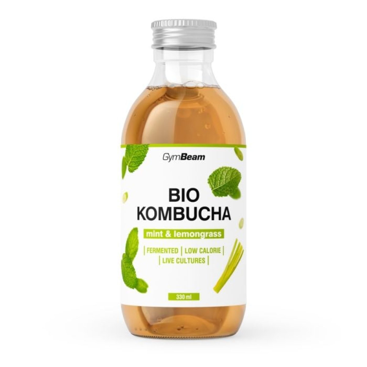 GymBeam BIO Kombucha mäta & citrónová tráva - Príchuť: Mäta & citrónová tráva | Hmotnosť: 0,5 kg | Objem: 330 ml | Balenie: 12 · záber 1