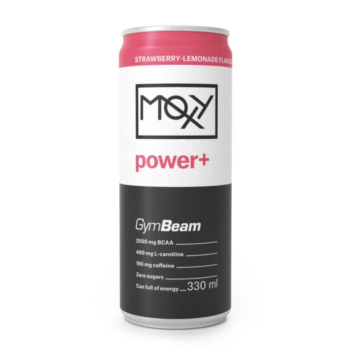 GymBeam MOXY power+ Energy Drink jahodová limonáda - Príchuť: Jahodová limonáda | Hmotnosť: 0,32 kg | Objem: 330 ml | Balenie: 24 · záber 1