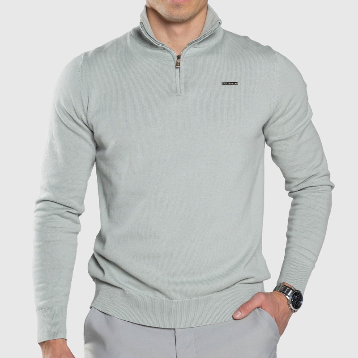 Sveter so zipsom Iron Aesthetics Tomas, zelený sage · záber 2