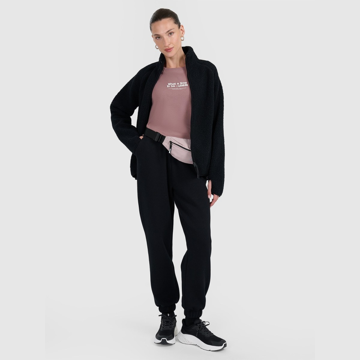 Sherpa fleece s golierom oversize dámsky - čierny · záber 2