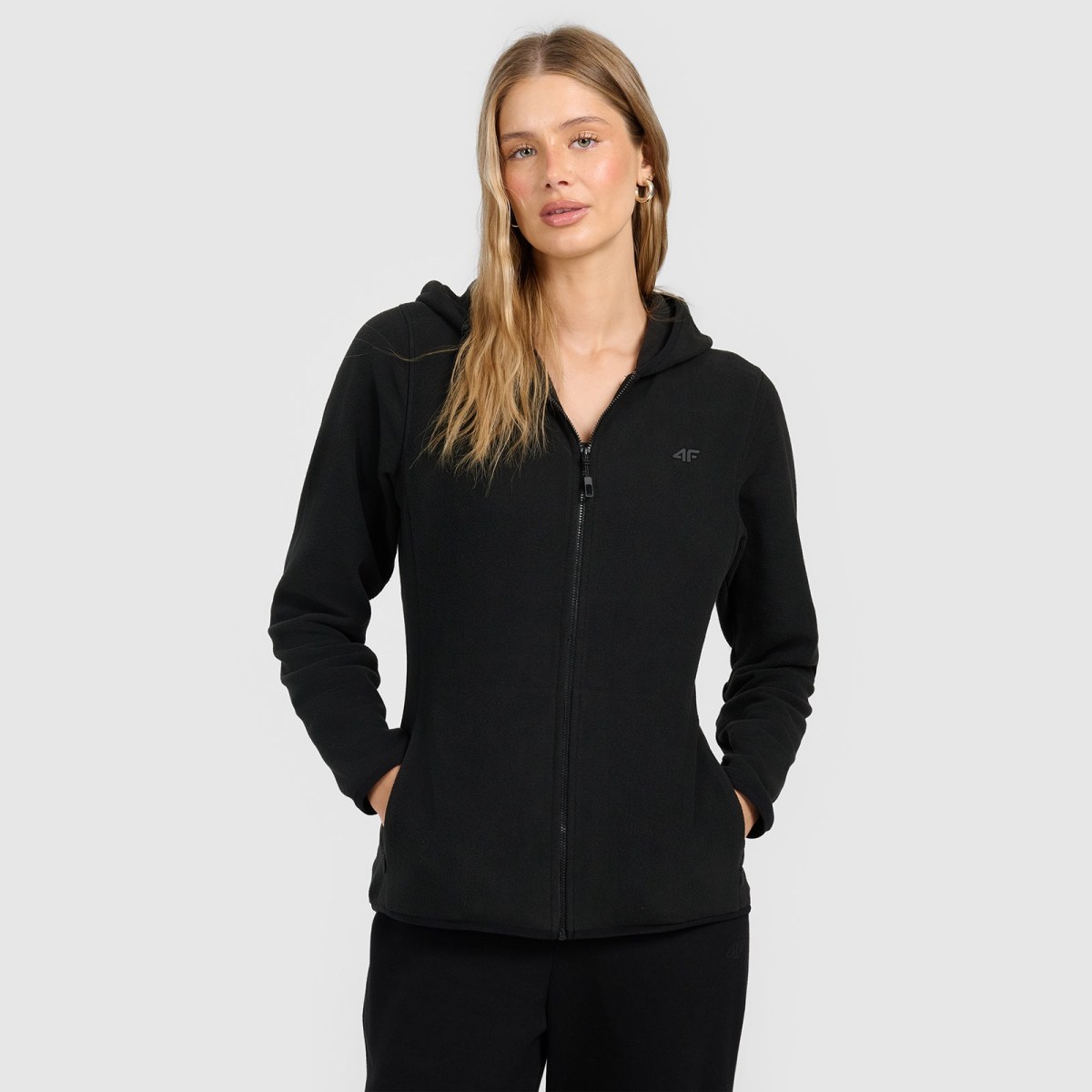 Dámsky slim fleece s kapucňou - čierny · záber 1