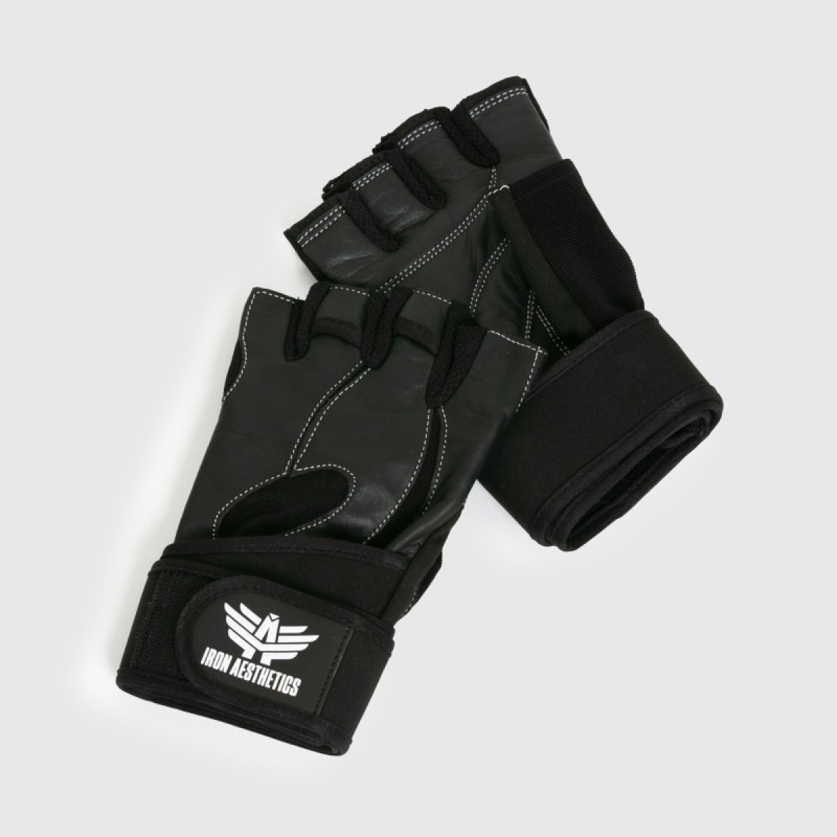 Fitness rukavice Iron Aesthetics Leather Lift, čierne · záber 3