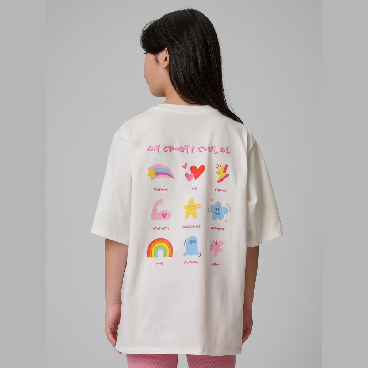 T-shirt loose s potlačou dievčenský - biely · záber 6