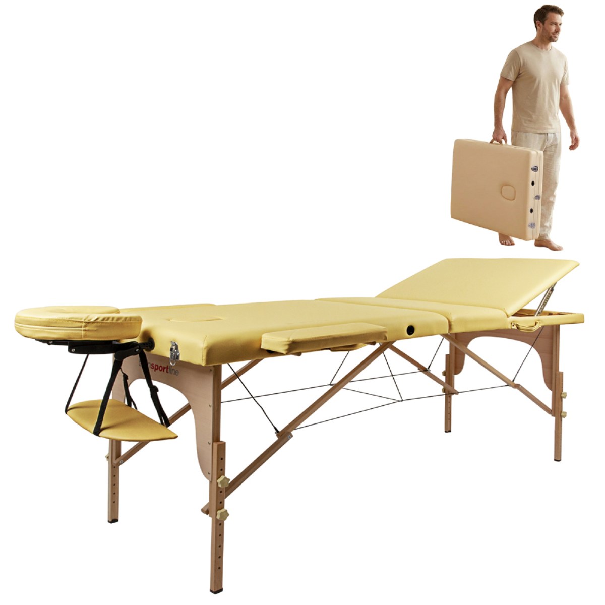 Masážne lehátko inSPORTline Japane 195x70x62-84 cm 3-dielne drevené - Farba: Čierna · záber 3