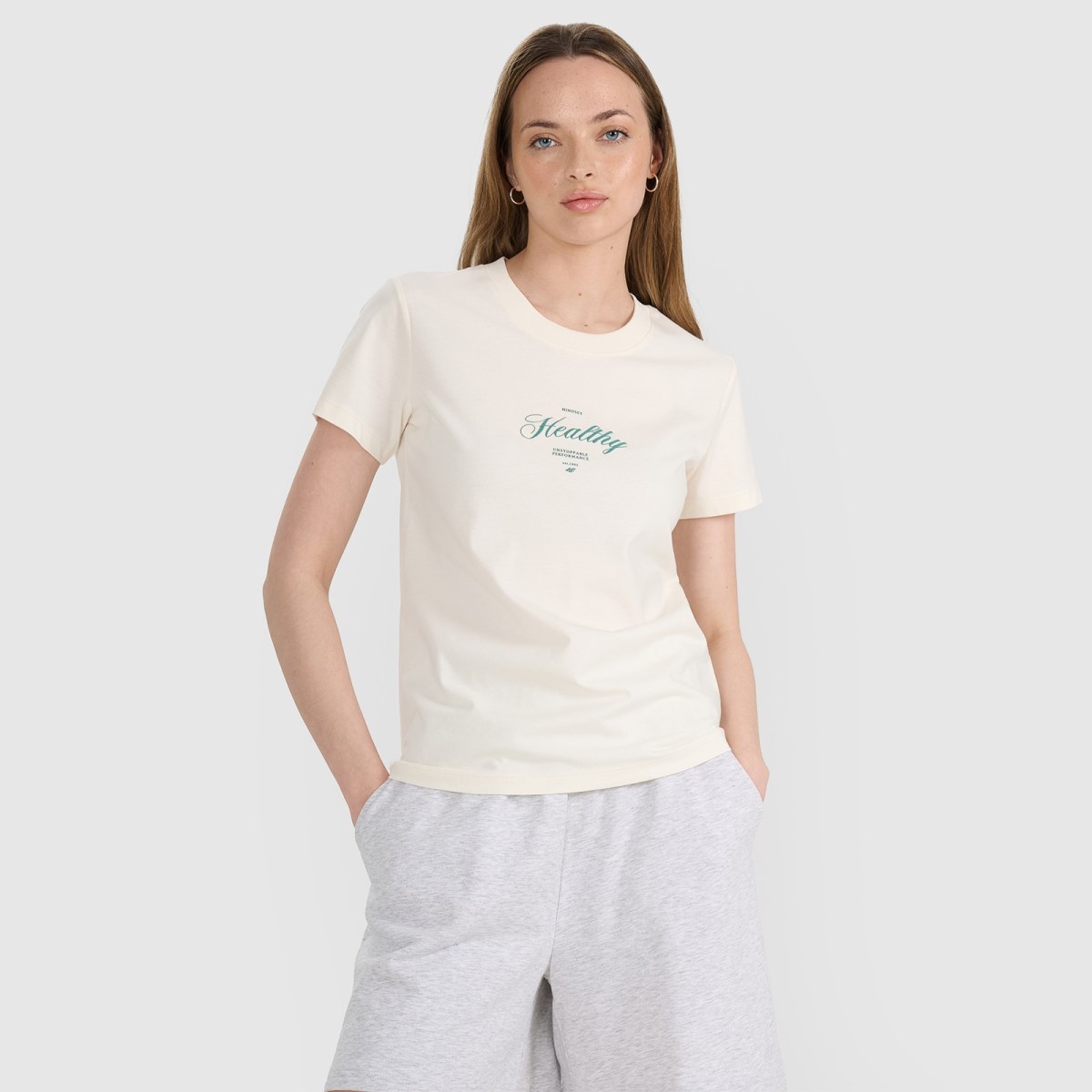 T-shirt regular s potlačou dámsky - biely · záber 1