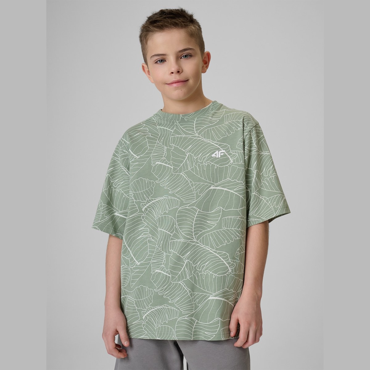 T-shirt loose s potlačou chlapčenský - mätový · záber 1