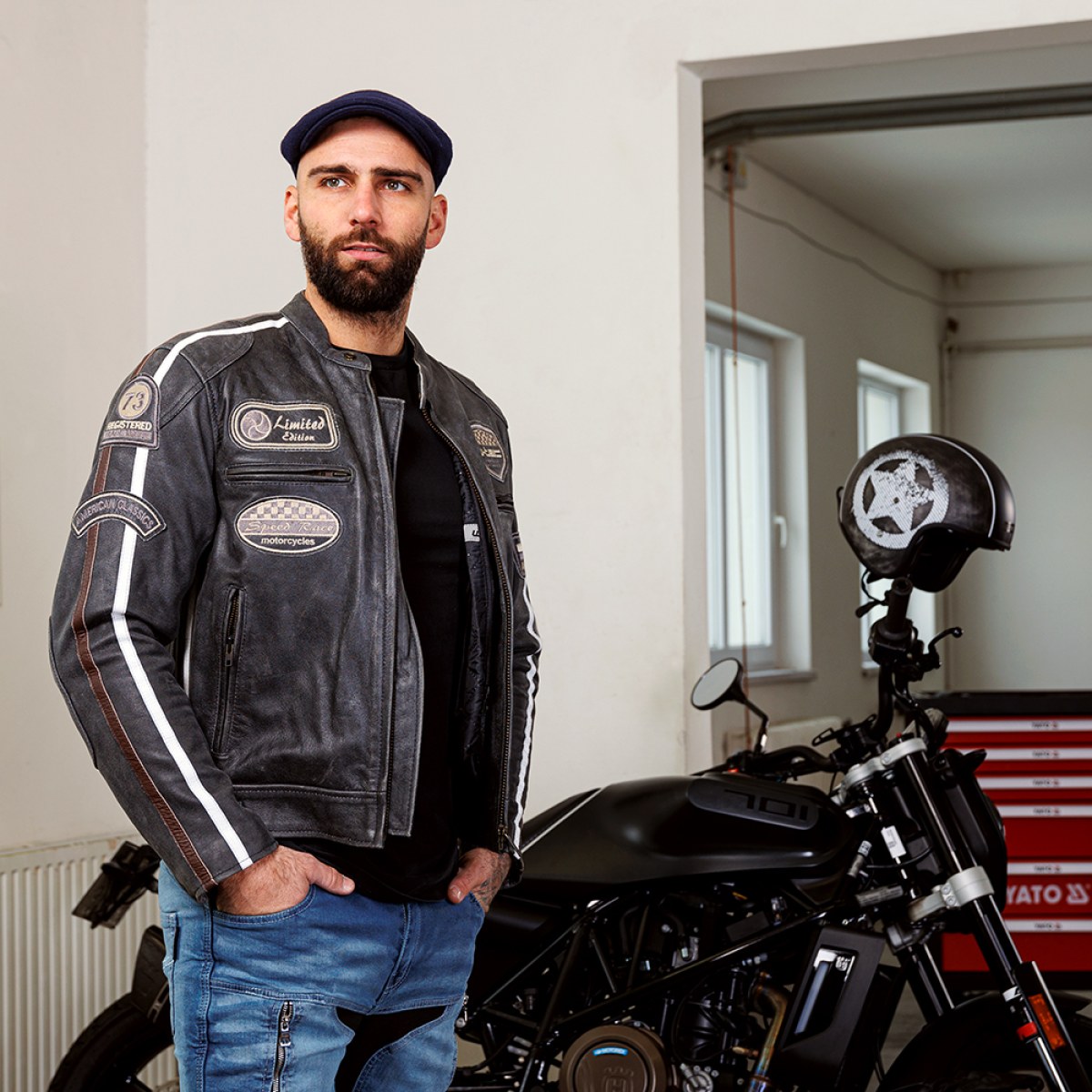 Pánska kožená moto bunda W-TEC Dark Vintage - Veľkosť: XXL · záber 4