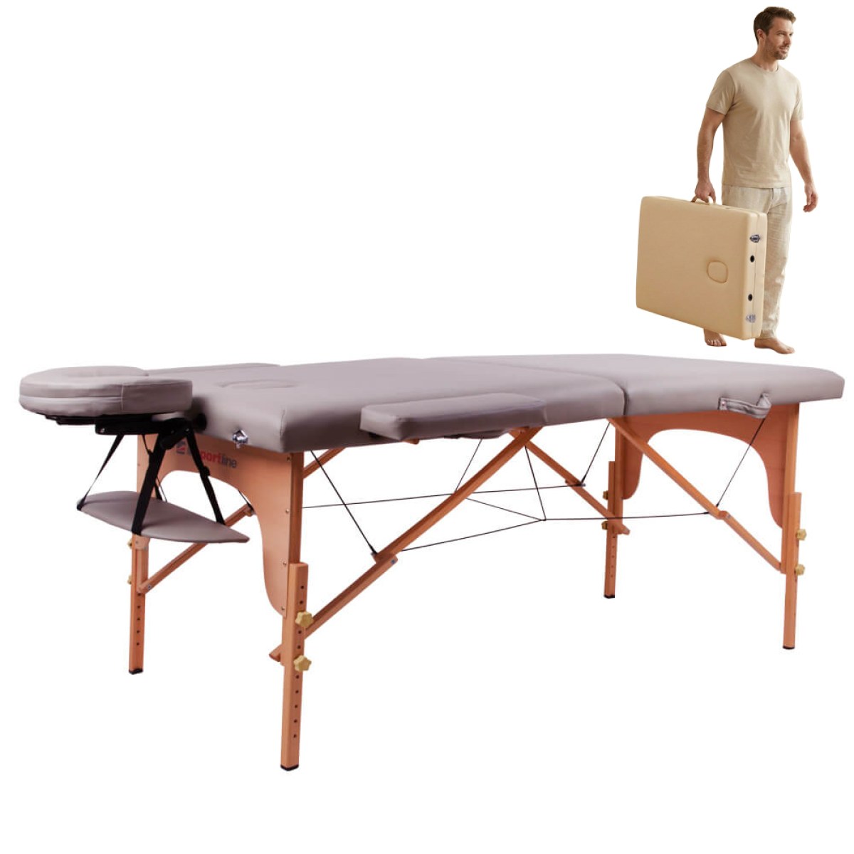 Masážne lehátko inSPORTline Taisage 186x70x62-84 cm 2-dielne drevené - Farba: Sivá · záber 1