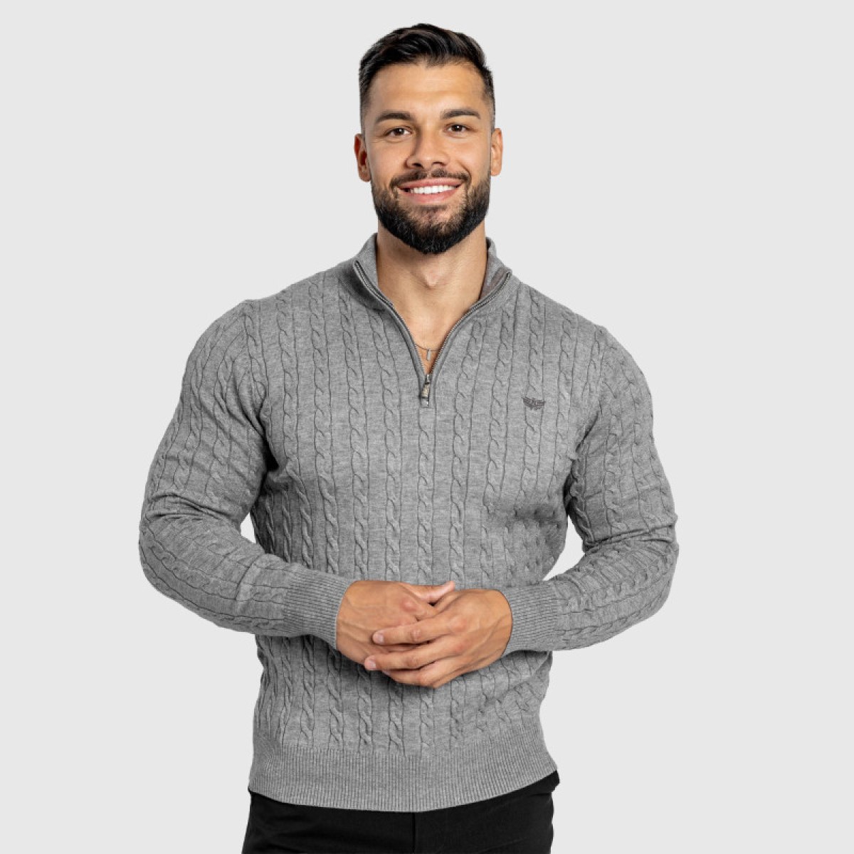 Pánsky sveter Iron Aesthetics Cable Knit, sivý · záber 4
