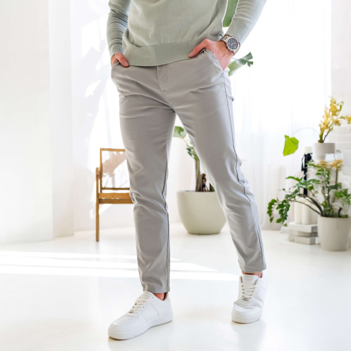 Strečové nohavice Iron Aesthetics Classy, sivé · záber 1