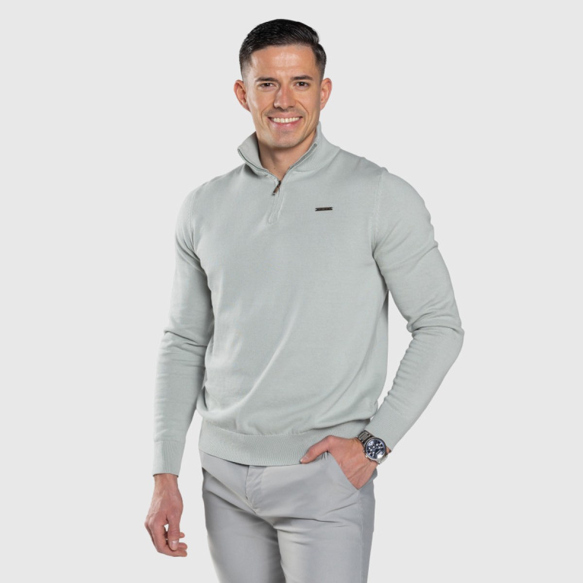 Sveter so zipsom Iron Aesthetics Tomas, zelený sage · záber 3