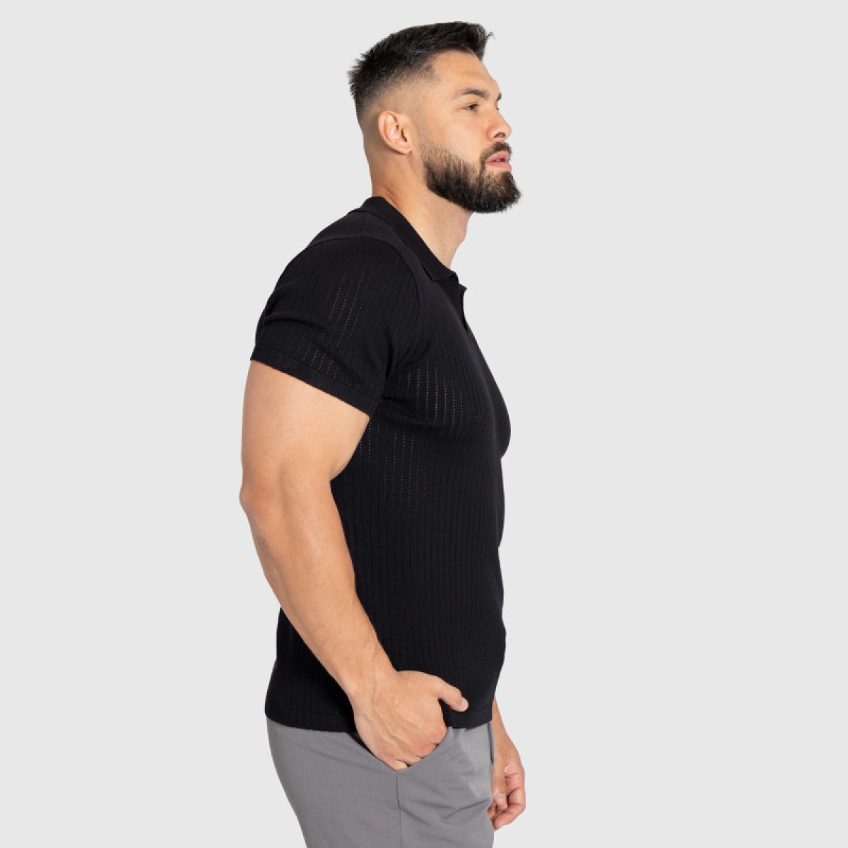 Pánske tričko Iron Aesthetics Polo Knit, čierne · záber 3