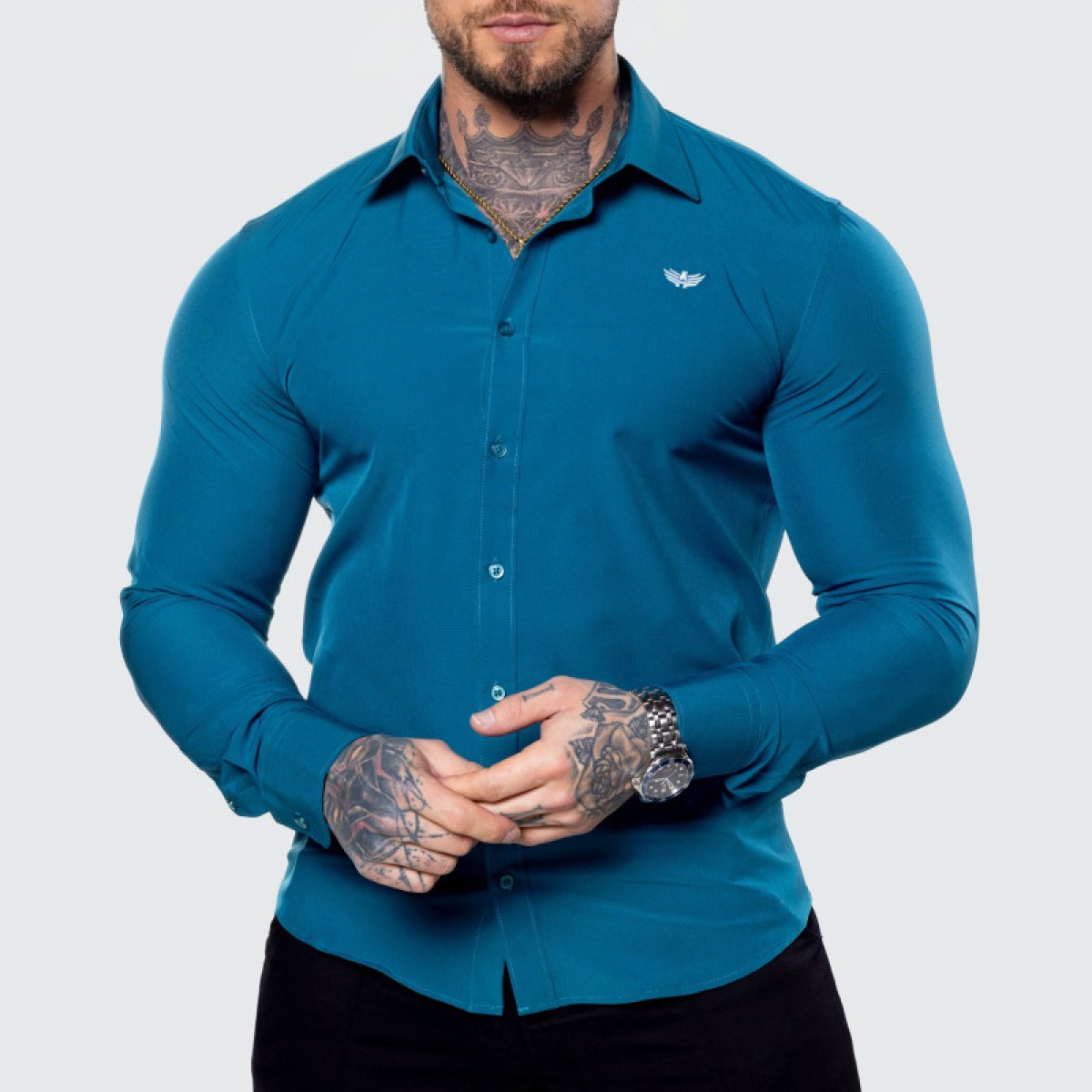 Strečová košeľa Iron Aesthetics Slim Stretch, smaragdová · záber 2