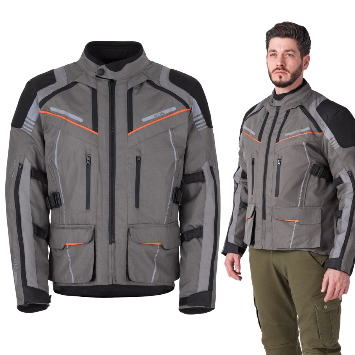 Touringová moto bunda W-TEC Smackton - Veľkosť: M | Farba: Oranžová · záber 1