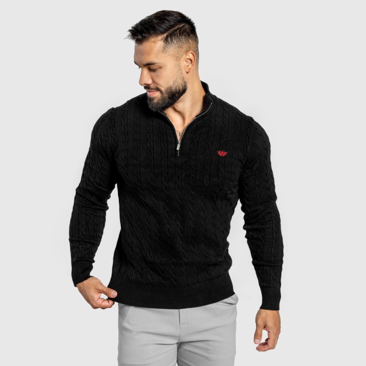 Pánsky sveter Iron Aesthetics Cable Knit, čierny · záber 3