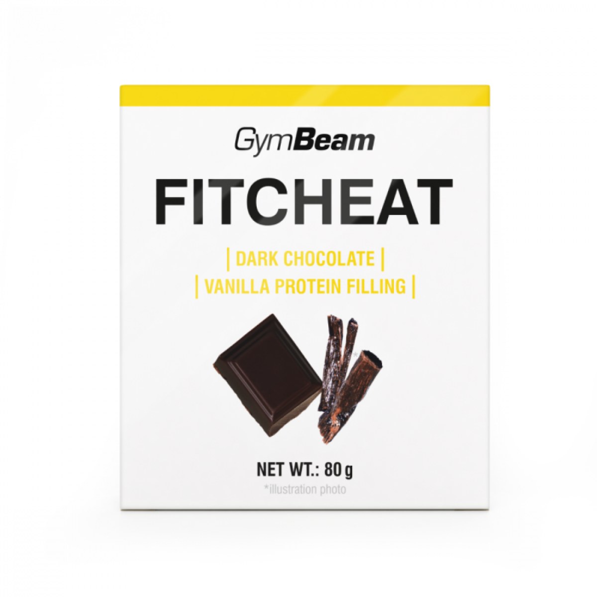 Gymbeam Proteínová čokoláda Fitcheat horká čokoláda vanilka - Príchuť: Horká čokoláda vanilka | Hmotnosť: 0,08 kg | Balenie: 40 · záber 1