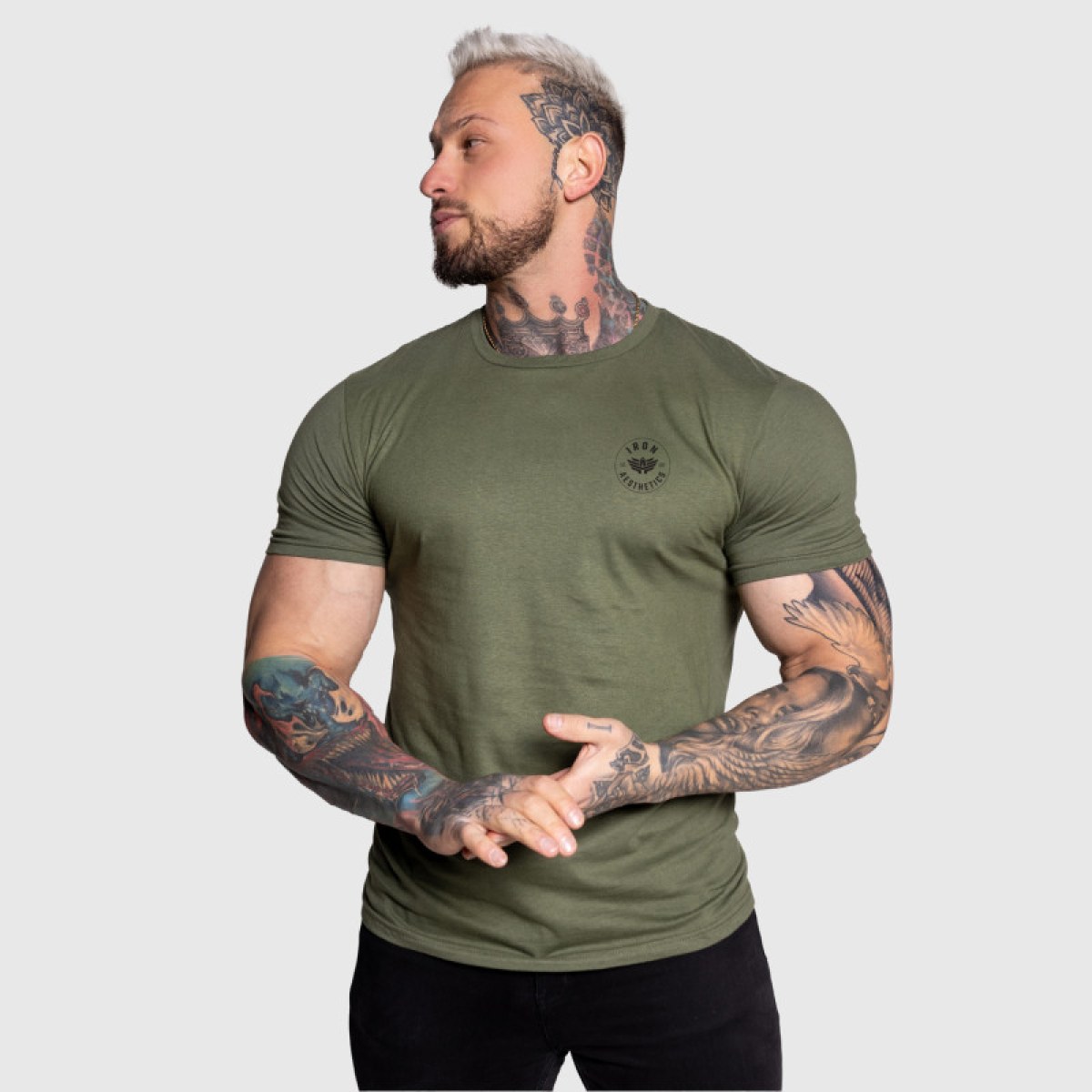 Pánske športové tričko Iron Aesthetics Circle, vojenská zelená · záber 3
