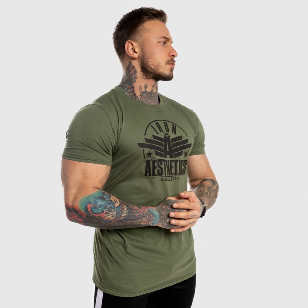 Pánske fitness tričko Iron Aesthetics Force, zelené · záber 5