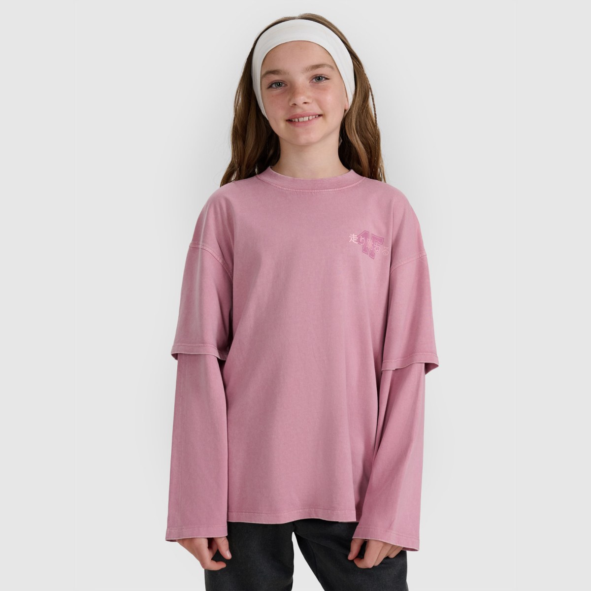 Dievčenský oversize longsleeve s potlačou - ružový · záber 1