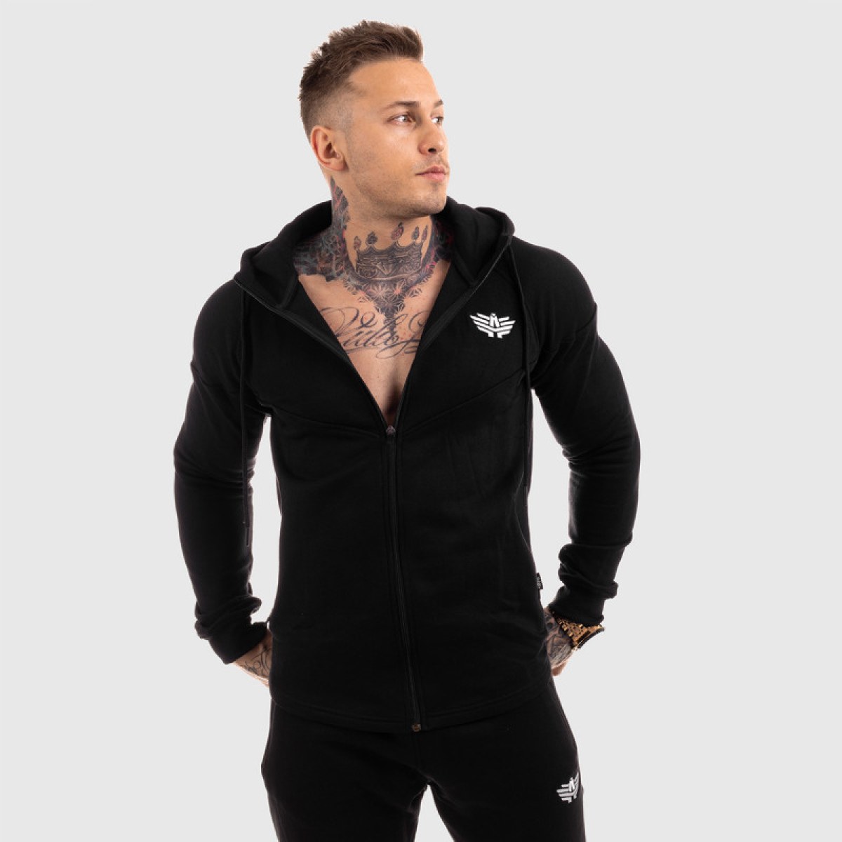 Fitness mikina so zipsom Iron Aesthetics ROUND, čierna · záber 3