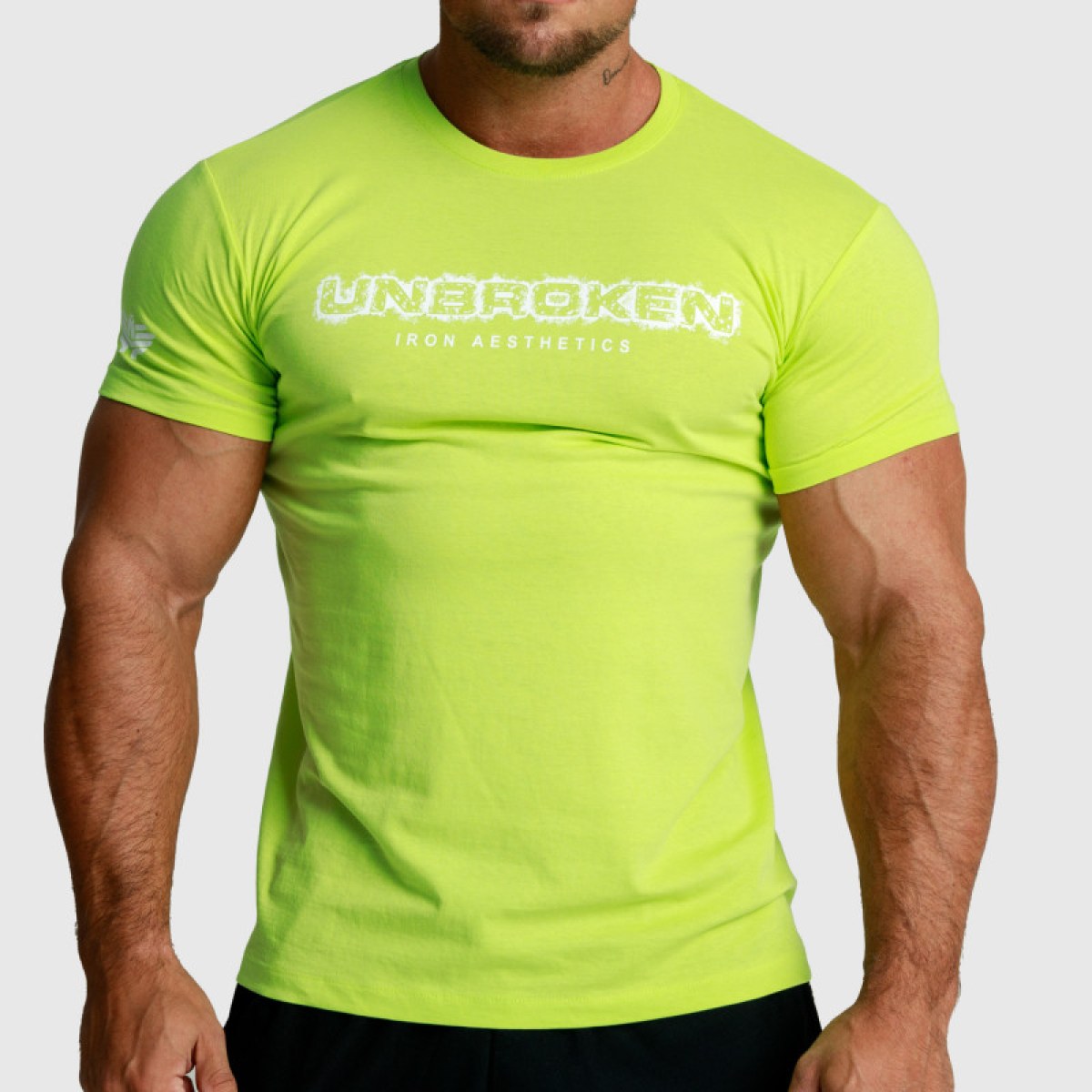 Pánske fitness tričko Iron Aesthetics Unbroken, limetkové · záber 1