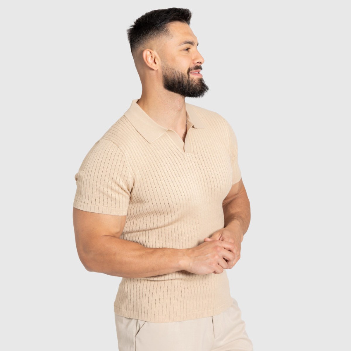 Pánske tričko Iron Aesthetics Polo Knit, béžové · záber 3