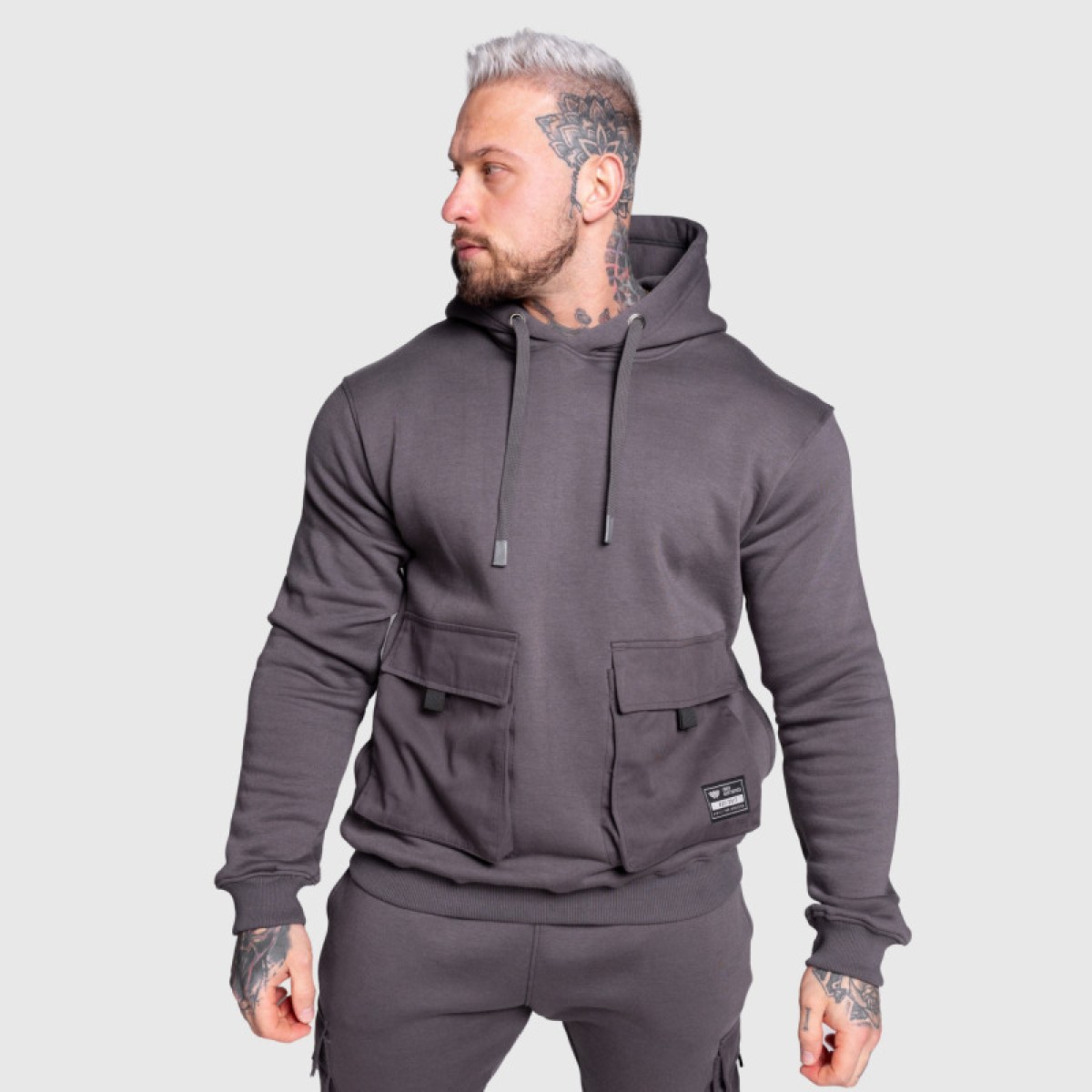 Mikina s kapucňou Iron Aesthetics Cargo Hoodie, tmavosivá · záber 1