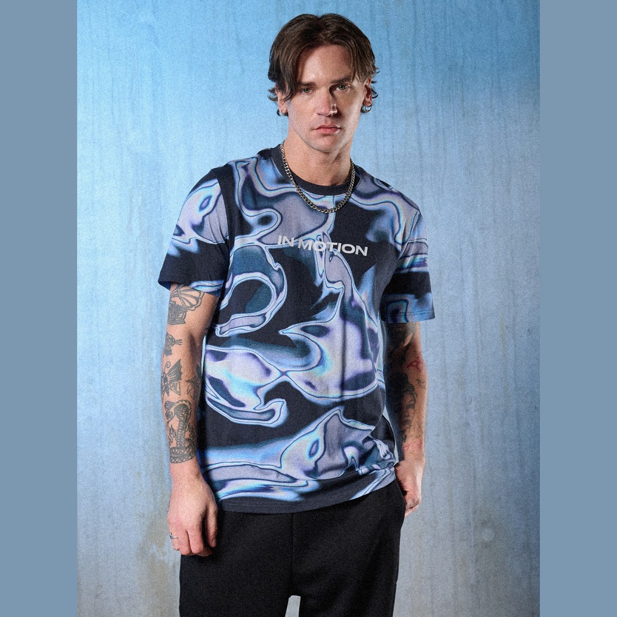 T-shirt regular s potlačou pánsky - tmavomodrý · záber 1