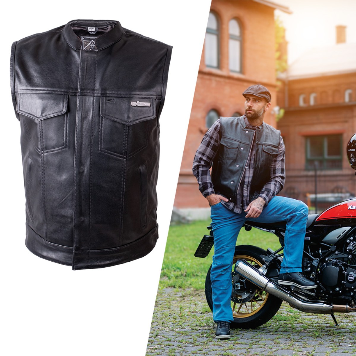 Kožená moto vesta W-TEC Delasola - Veľkosť: 3XL · záber 1