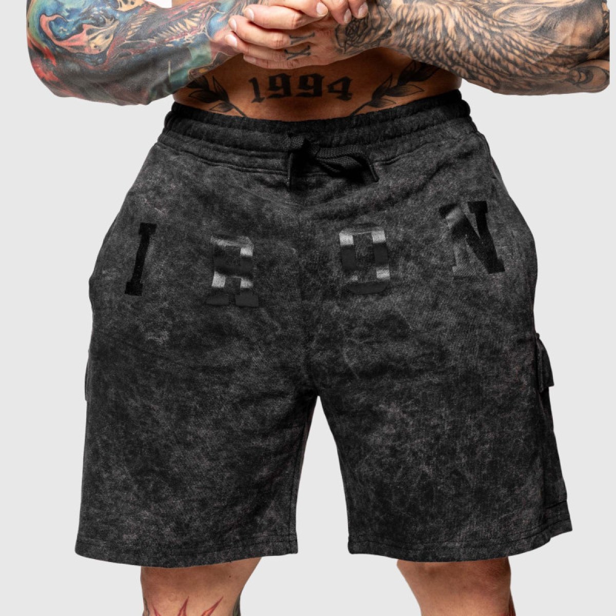 Teplákové kraťasy Iron Aesthetics College, washed black · záber 3