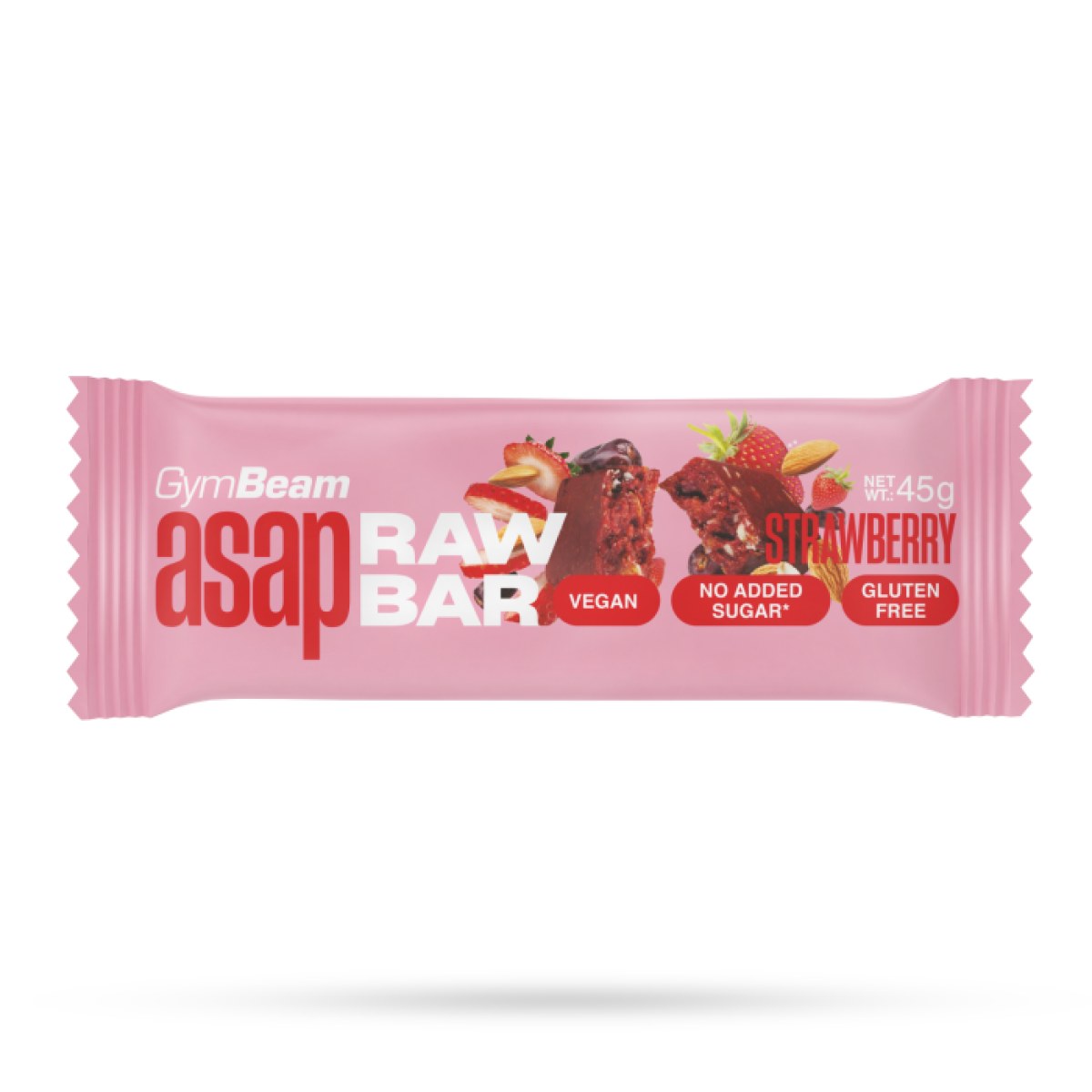 GymBeam ASAP Raw Bar jahoda - Príchuť: Jahoda | Hmotnosť: 0,045 kg | Balenie: 20 · záber 1